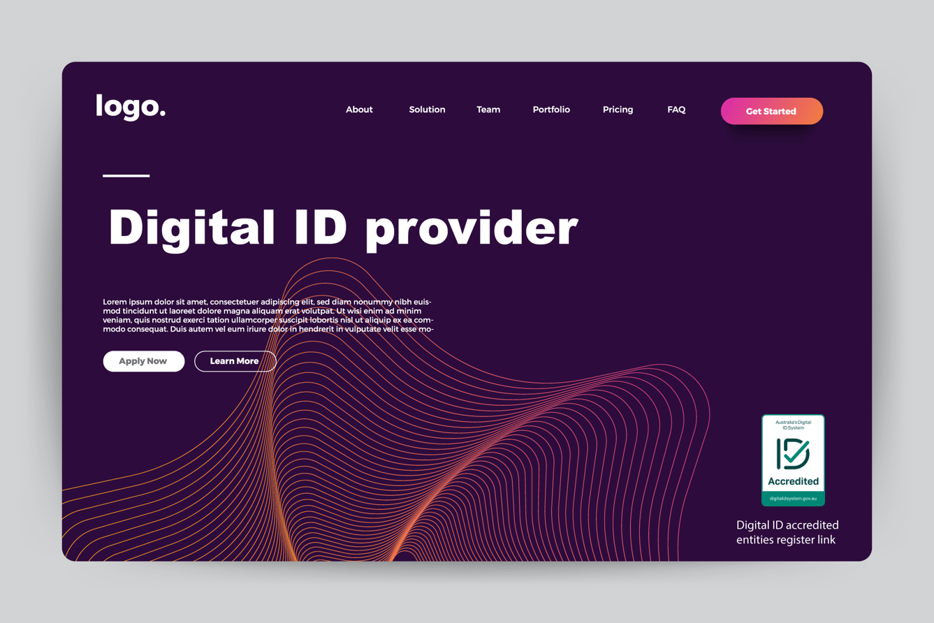 Mockup of a digital id provider website and the placement of the digital ID accreditation trustmark