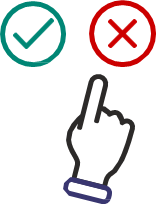 A green tick and red cross, with a hand pointing to the cross