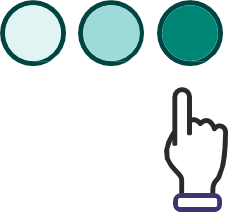 three circles with different shading strengths, and a hand pointing to one of them