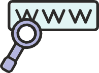 A magnifying glass and a text box containing 'www'